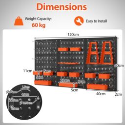 Costway Pegboard Wall Organizer 9-Bin Parts Rack Organizer w/ Hammer Racks in Orange - thumbnail 7