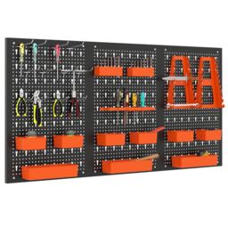 Costway Pegboard Wall Organizer 9-Bin Parts Rack Organizer w/ Hammer Racks in Orange - thumbnail 5