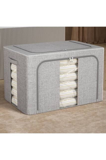 Living and Home Metal Frame Fabric Storage Box Clothes Organizer with Window in Light Grey - Size: Large - image 1