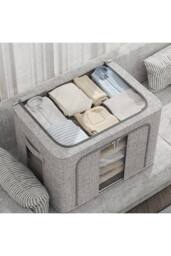 Living and Home Metal Frame Fabric Storage Box Clothes Organizer with Window in Light Grey - Size: Large - thumbnail 3