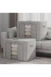 Living and Home Metal Frame Fabric Storage Box Clothes Organizer with Window in Light Grey - Size: Large - thumbnail 2