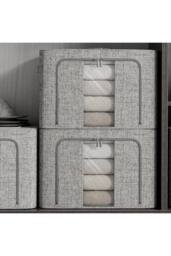 Living and Home Metal Frame Fabric Storage Box Clothes Organizer with Window in Light Grey - Size: Large - thumbnail 5