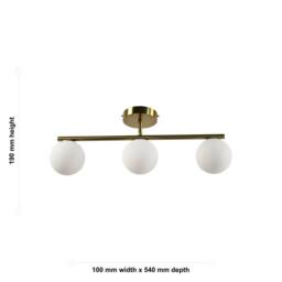 First Choice Lighting Grosvenor - Satin Brass 3 Light Bar with Glass Globes in Gold - thumbnail 5