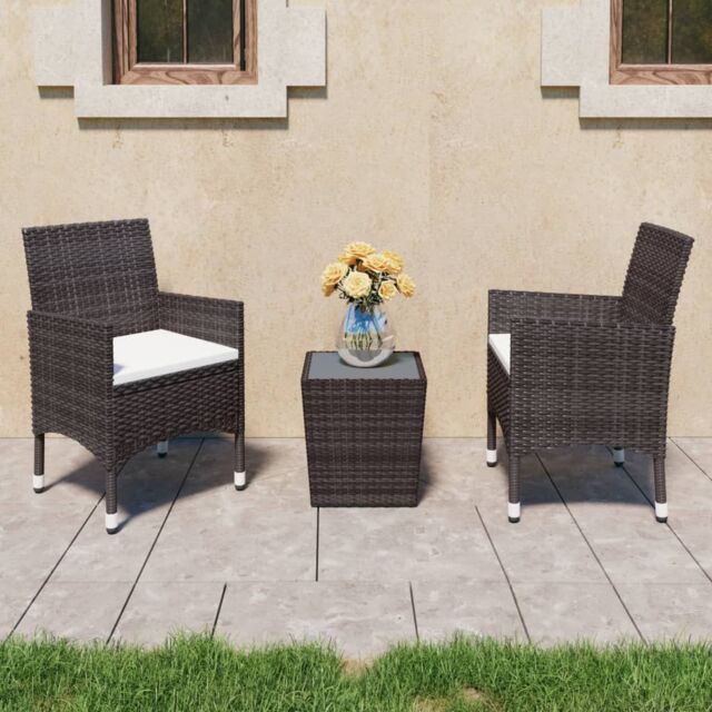 Berkfield Home 3 Piece Garden Bistro Set Poly Rattan & Tempered Glass Brown - image 1