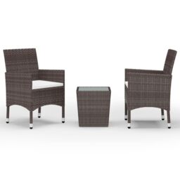 Berkfield Home 3 Piece Garden Bistro Set Poly Rattan & Tempered Glass Brown - thumbnail 2