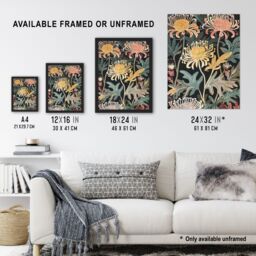 "Artery8 Chrysanthemum Flowers in Bloom Artwork Dark Framed Art Print in Green - Size: W12"" x H16""" - thumbnail 3