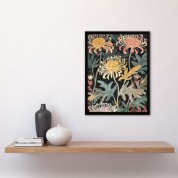 "Artery8 Chrysanthemum Flowers in Bloom Artwork Dark Framed Art Print in Green - Size: W12"" x H16""" - thumbnail 4