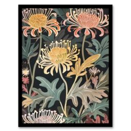 "Artery8 Chrysanthemum Flowers in Bloom Artwork Dark Framed Art Print in Green - Size: W12"" x H16""" - thumbnail 1