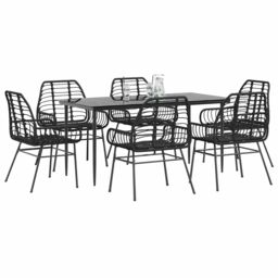 Berkfield Home 7 Piece Garden Dining Set Black Poly Rattan Glass - thumbnail 1
