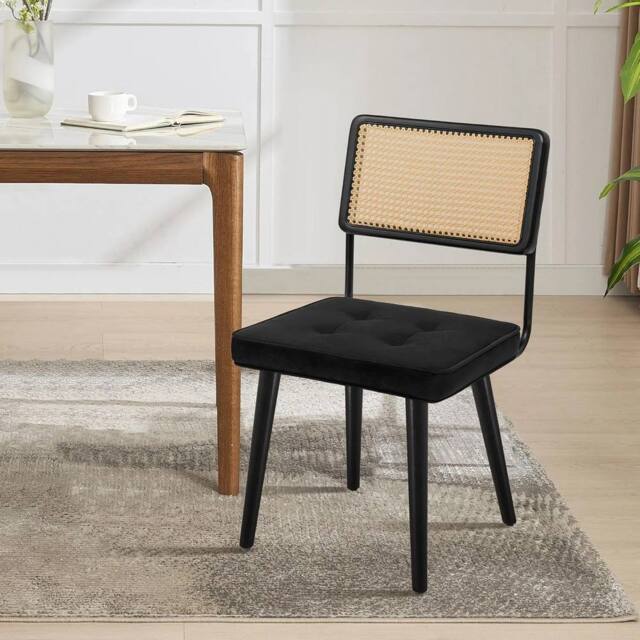 VOGREX Wooden Rattan Dining Chairs Modern Velvet Armless Accent Chair - image 1