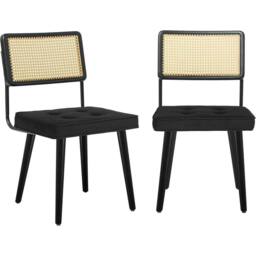 VOGREX Wooden Rattan Dining Chairs Modern Velvet Armless Accent Chair - thumbnail 6