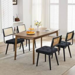 VOGREX Wooden Rattan Dining Chairs Modern Velvet Armless Accent Chair - thumbnail 4
