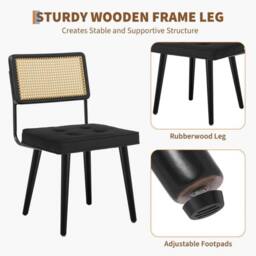 VOGREX Wooden Rattan Dining Chairs Modern Velvet Armless Accent Chair - thumbnail 7