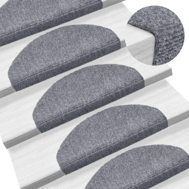 Berkfield Home 15 Self-adhesive Stair Mats Needle Punch 65x21x4 cm Light Grey - Size: Medium - image 1