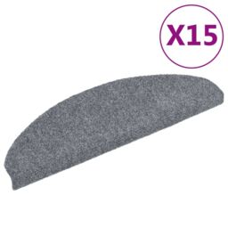 Berkfield Home 15 Self-adhesive Stair Mats Needle Punch 65x21x4 cm Light Grey - Size: Medium - thumbnail 2