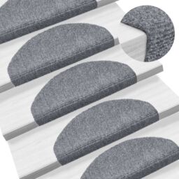 Berkfield Home 15 Self-adhesive Stair Mats Needle Punch 65x21x4 cm Light Grey - Size: Medium - thumbnail 1