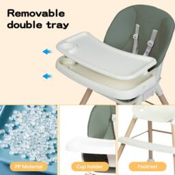 Dekko 6 in 1 Baby High Chair Kids Feeding Seat Removable Adjustable Tray in Green - thumbnail 8