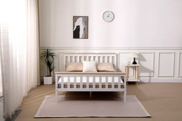 Starlight Beds Somnium White / Natural Top Shaker Wooden Bed Frame - Size: King - image 1