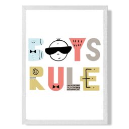 ARTZE Cute Boys Rule Scandi Quote Framed Print SIZE: A4 with White Frame in Pale Blue - thumbnail 1