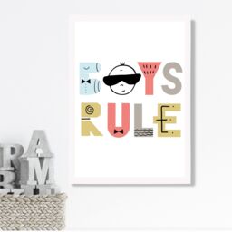 ARTZE Cute Boys Rule Scandi Quote Framed Print SIZE: A4 with White Frame in Pale Blue - thumbnail 2