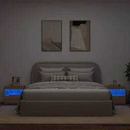 Berkfield Home Beautiful Bedside Cabinets with LED Lights 2 pcs Sonoma Oak 50x40 in Light Tan - thumbnail 4