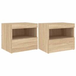 Berkfield Home Beautiful Bedside Cabinets with LED Lights 2 pcs Sonoma Oak 50x40 in Light Tan - thumbnail 3