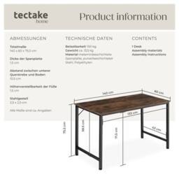 tectake Desk Jenkins - Computer, Writing, Study Table in Brown - Size: 800mm - thumbnail 6
