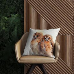 Warren Reed - Designer Loving Tawny Owls Watercolour Outdoor Cushion in Brown - Size: 45 cm x 45 cm - thumbnail 2