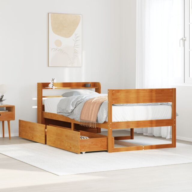 Berkfield Home Bed Frame without Mattress Wax Brown 100x200 cm Solid Wood Pine - image 1