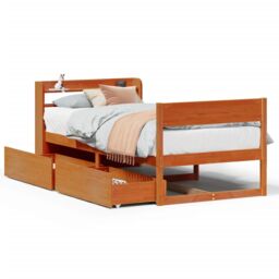 Berkfield Home Bed Frame without Mattress Wax Brown 100x200 cm Solid Wood Pine - thumbnail 2