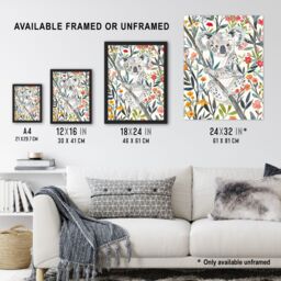 "Artery8 Happy Koala Bear on Blooming Tree Watercolour Wall Art Print - Size: W18"" x H24""" - thumbnail 3