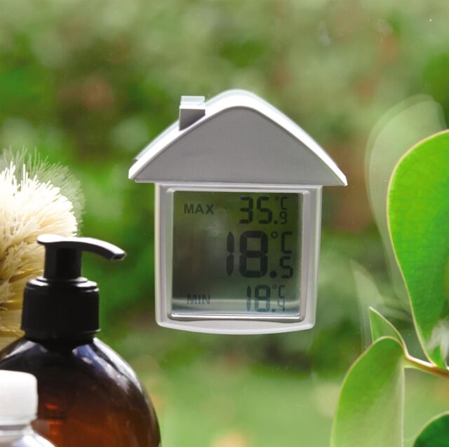 mysmartbuy Digital Window or Wall Thermometer - House Shaped Indoor Outdoor Temperature Meter with Digital Display in Celsius or Fahrenheit in Grey - image 1