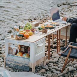 Living and Home Multifunctional Outdoor Foldable Camping Storage Box Expanding Table in Beige - thumbnail 6