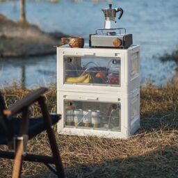 Living and Home Multifunctional Outdoor Foldable Camping Storage Box Expanding Table in Beige - thumbnail 4