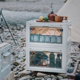Living and Home Multifunctional Outdoor Foldable Camping Storage Box Expanding Table in Beige - thumbnail 5
