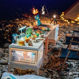 Living and Home Multifunctional Outdoor Foldable Camping Storage Box Expanding Table in Beige - thumbnail 2