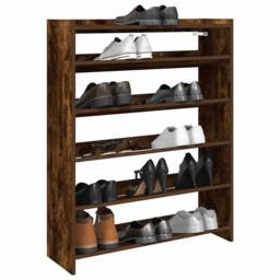 Berkfield Home Shoe Rack Smoked Oak 80x25x100 cm Engineered Wood in Brown - Size: 80 x 25 x 100 cm - thumbnail 1