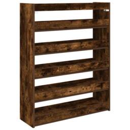 Berkfield Home Shoe Rack Smoked Oak 80x25x100 cm Engineered Wood in Brown - Size: 80 x 25 x 100 cm - thumbnail 6
