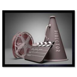 "Artery8 Film Director Equipment Clapperboard Reel Megaphone Framed Art Print in Grey - Size: W12"" x H16""" - thumbnail 1