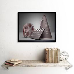 "Artery8 Film Director Equipment Clapperboard Reel Megaphone Framed Art Print in Grey - Size: W12"" x H16""" - thumbnail 2