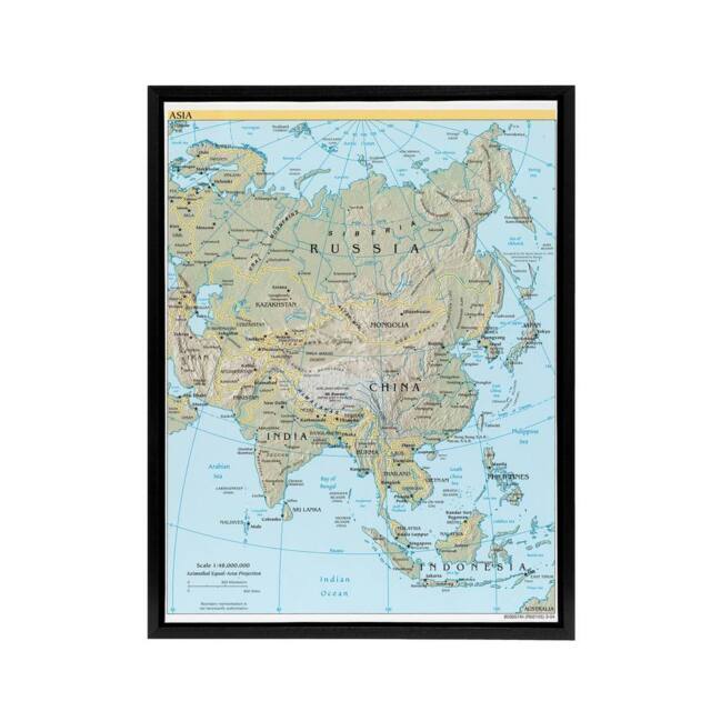 "Artery8 CIA 2004 Map of Asia China Russia India Framed Canvas Wall Art Print in Blue - Size: W18"" x H24""" - image 1