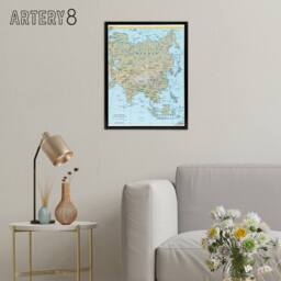 "Artery8 CIA 2004 Map of Asia China Russia India Framed Canvas Wall Art Print in Blue - Size: W18"" x H24""" - thumbnail 3