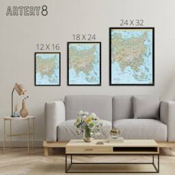 "Artery8 CIA 2004 Map of Asia China Russia India Framed Canvas Wall Art Print in Blue - Size: W18"" x H24""" - thumbnail 4