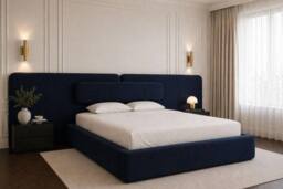 HOB Furniture Conrad Bed in Navy Velvet in Dark Navy - Size: Emperor - thumbnail 1