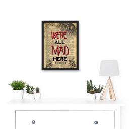 Artery8 Upcycle We're All Mad Here Quote Alice Wonderland Cheshire A4 Artwork Framed Wall Art Print in Black - thumbnail 2