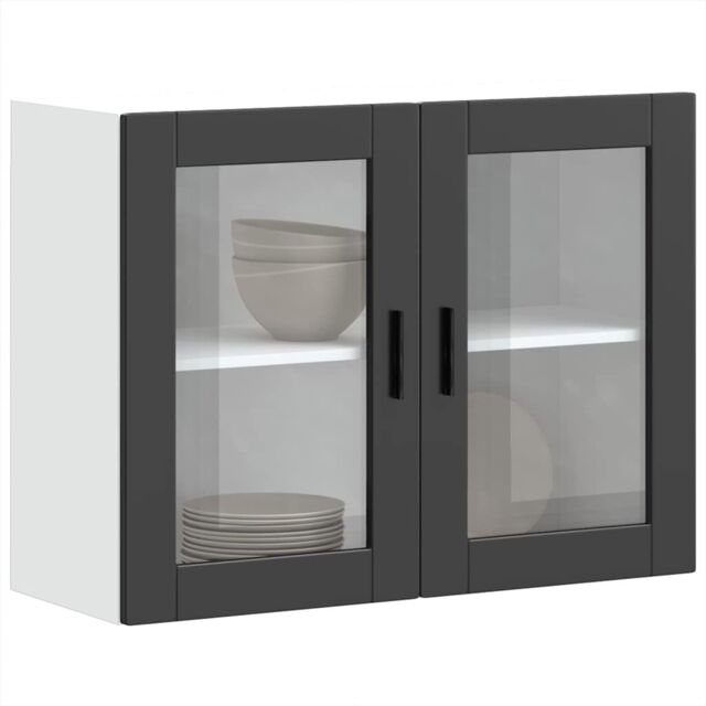 Berkfield Home Kitchen Wall Cabinet with Glass Door Porto Black - image 1