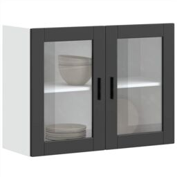 Berkfield Home Kitchen Wall Cabinet with Glass Door Porto Black - thumbnail 1