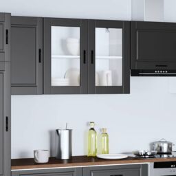 Berkfield Home Kitchen Wall Cabinet with Glass Door Porto Black - thumbnail 3