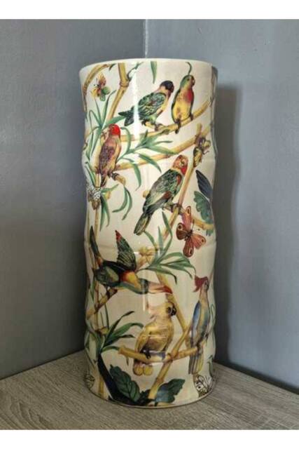 KDMD Ceramic Umbrella Stand Bamboo & Tropical Bird Design - image 1