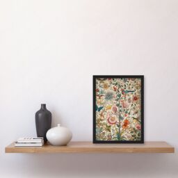 Artery8 Butterflies & Flower Plants Pattern Folk Art Watercolour Painting Artwork Framed Wall Art Print A4 in Black - thumbnail 2